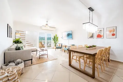 Living room + dining — wide angle — Penthouse El Mirador, Isabela, Puerto Rico
