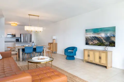 Open living, dining and kitchen — Penthouse Vista Del Mar oceanfront rental in Isabela, Puerto Rico